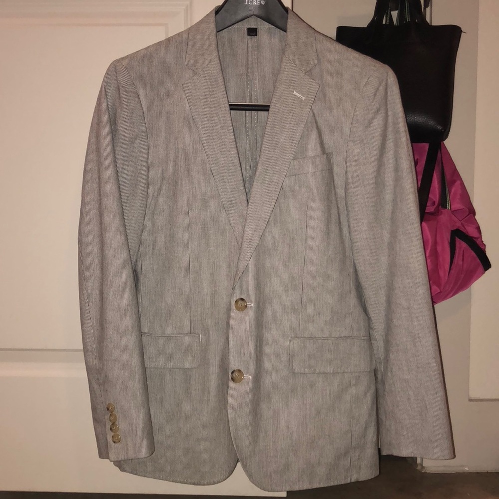 J crew causal navy & white striped blazer sz 34s